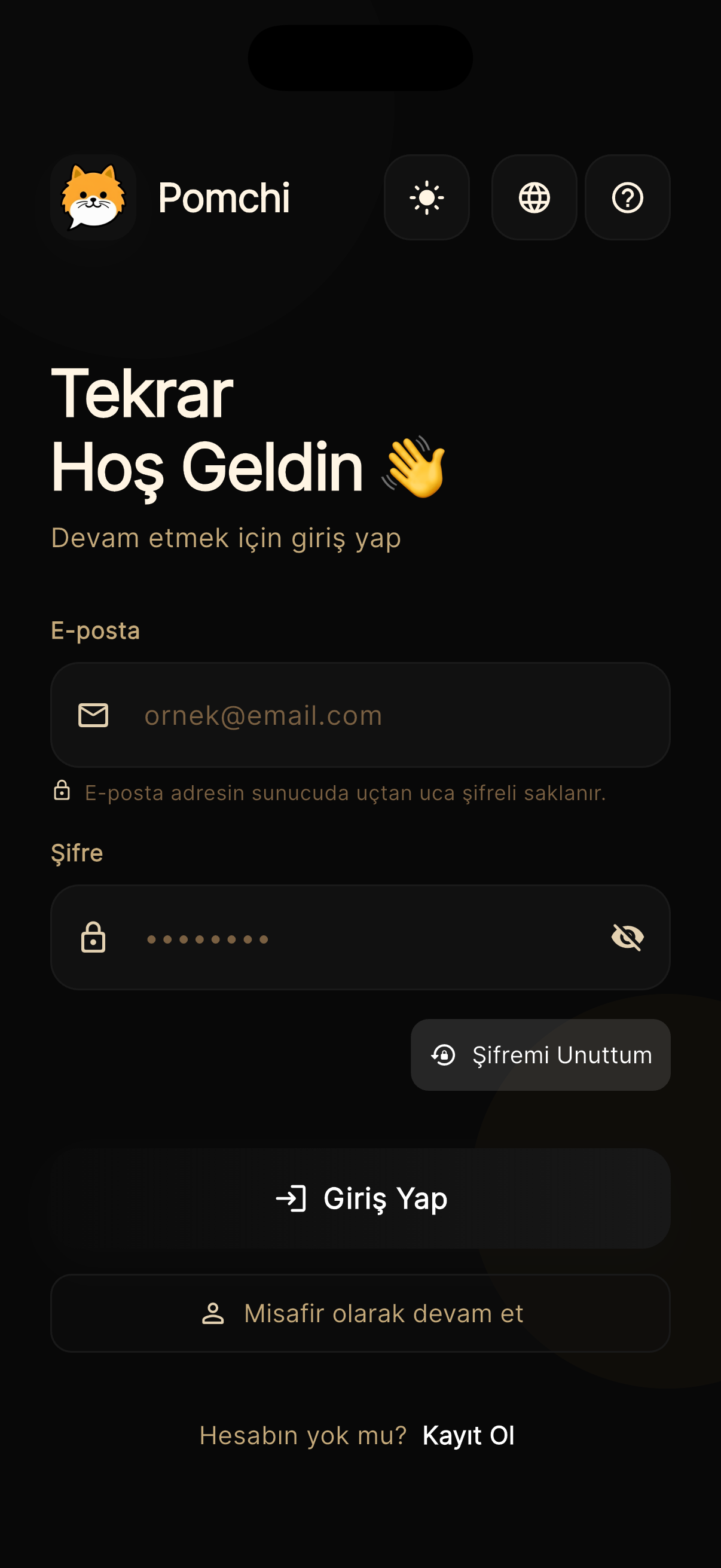 Pomchi sohbet ekranı